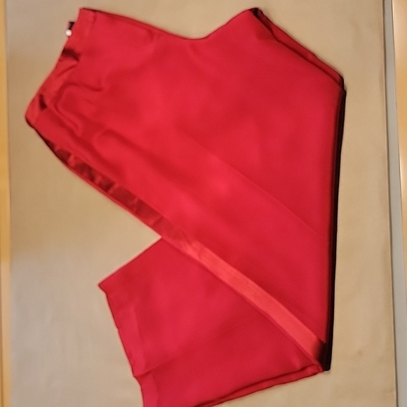 Bloomingdale's Size 16W Red Silk Pants w/Red Satin Tuxedo Stripe, Gently Used - Picture 1 of 11
